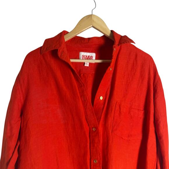 Solid & Striped The Oxford Tunic Linen Button Up Shirt in Candy Red Size Small - Picture 3 of 8